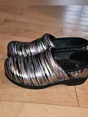 Dansko Metallic Multicolor Brushstroke Clogs